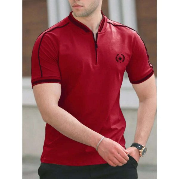 4 Colors ! 2023 Summer Men s New T-shirt Stand Neck Zipper Decoration Half Open Neck T-shirts High Quality Casual Short Sleeve T Cheap - Image 3
