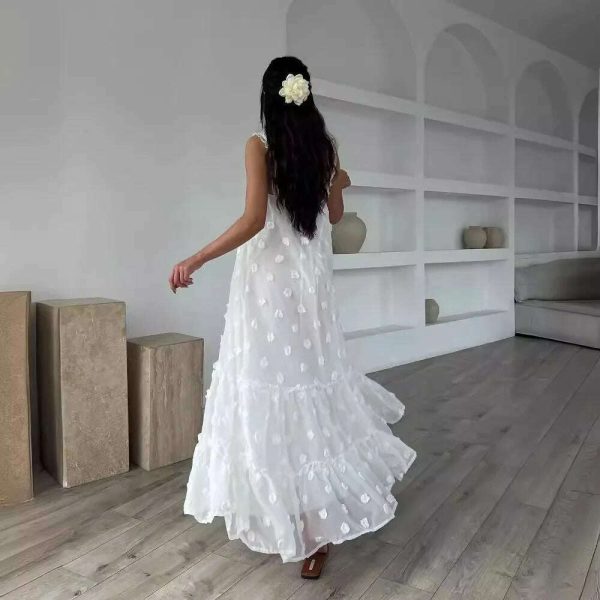 Pink Flower Maxi Dress Women Elegant Casual Loose Long Holiday Dresses Summer Solid Sleeveless Bohemia Party Dress 2024 Fashion For Sale - Image 3